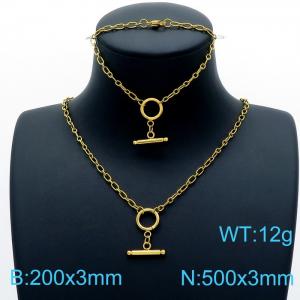 Simple style stainless steel O chain men's and women's all-purpose bracelet necklace jewelry set - KS143858-Z
