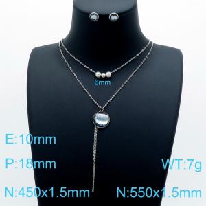 Fashion personality crystal glass stainless steel women's necklace earrings jewelry set - KS143859-Z