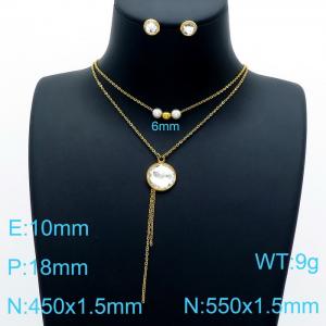 Fashion personality crystal glass stainless steel women's necklace earrings jewelry set - KS143861-Z