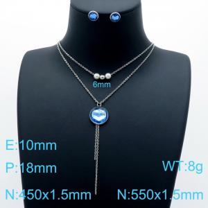 Fashion personality crystal glass stainless steel women's necklace earrings jewelry set - KS143866-Z
