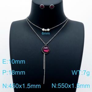 Fashion personality crystal glass stainless steel women's necklace earrings jewelry set - KS143868-Z