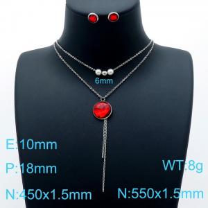 Fashion personality crystal glass stainless steel women's necklace earrings jewelry set - KS143870-Z