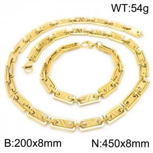 8mm=20cm，45cm=Handmade stainless steel rectangular inner buckle diagonal chain, fashionable ins style fashionable gold jewelry sets - KS192121-Z