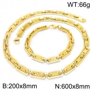 8mm=20cm，60cm=Handmade stainless steel rectangular inner buckle diagonal chain, fashionable ins style fashionable gold jewelry sets - KS192124-Z