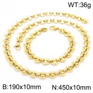 European and American Fashion Personality Men's Stainless Steel Gold plated Gear Chain Jewelry Set - KS192150-Z