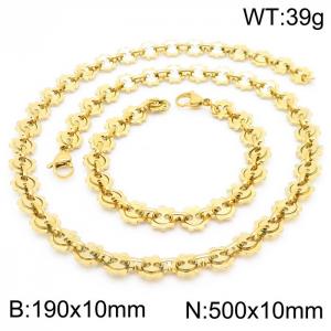 European and American Fashion Personality Men's Stainless Steel Gold plated Gear Chain Jewelry Set - KS192151-Z