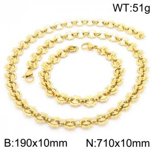 European and American Fashion Personality Men's Stainless Steel Gold plated Gear Chain Jewelry Set - KS192155-Z