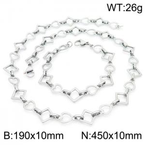 Japanese and Korean Popular Handmade Women's Silver Heart Shape Geometric Bracelet Necklace Jewelry Set - KS192157-Z