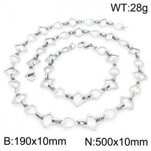 Japanese and Korean Popular Handmade Women's Silver Heart Shape Geometric Bracelet Necklace Jewelry Set - KS192158-Z