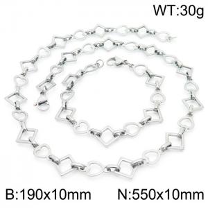 Japanese and Korean Popular Handmade Women's Silver Heart Shape Geometric Bracelet Necklace Jewelry Set - KS192159-Z