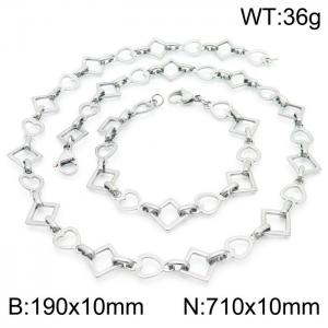Japanese and Korean Popular Handmade Women's Silver Heart Shape Geometric Bracelet Necklace Jewelry Set - KS192162-Z