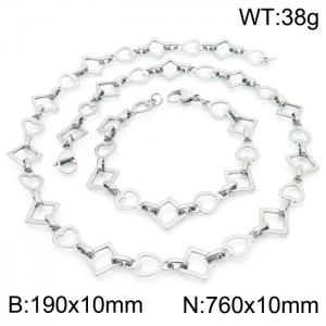 Japanese and Korean Popular Handmade Women's Silver Heart Shape Geometric Bracelet Necklace Jewelry Set - KS192163-Z