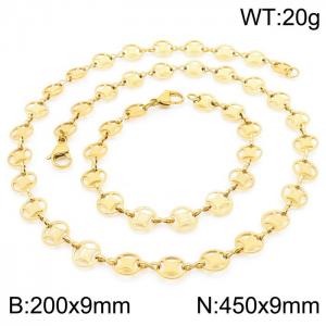 Personalized fashionable stainless steel neutral gold plated old coin bracelet necklace set - KS192178-Z