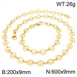 Personalized fashionable stainless steel neutral gold plated old coin bracelet necklace set - KS192181-Z