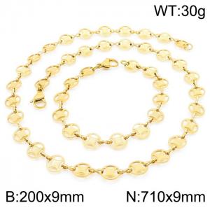Personalized fashionable stainless steel neutral gold plated old coin bracelet necklace set - KS192183-Z