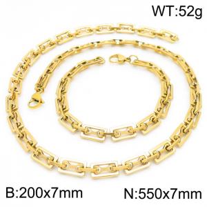 7mm=20cm，55cm=Handmade stainless steel rectangular inner buckle small bone chain geometric fashionista DIY neutral aureate jewelry sets - KS192222-Z