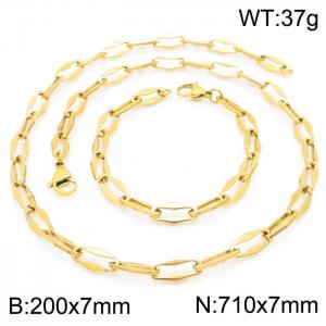 7mm=20cm，71cm=Handmade fashion titanium steel hollowed out 7mm rhombus chain design simple neutral aureate jewelry sets - KS192239-Z