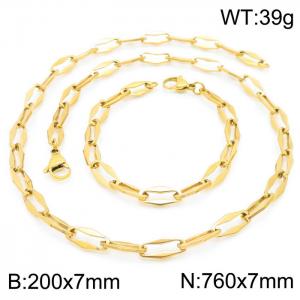 7mm=20cm，76cm=Handmade fashion titanium steel hollowed out 7mm rhombus chain design simple neutral aureate jewelry sets - KS192240-Z