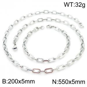 Japanese and Korean Popular Handmade Women's Stainless Steel Silver Rectangular Chain Bracelet Necklace Jewelry Set - KS192243-Z