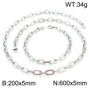 Japanese and Korean Popular Handmade Women's Stainless Steel Silver Rectangular Chain Bracelet Necklace Jewelry Set - KS192244-Z