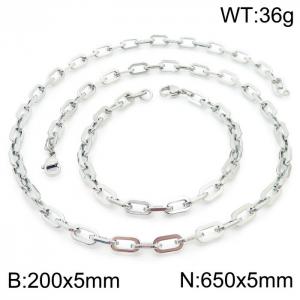 Japanese and Korean Popular Handmade Women's Stainless Steel Silver Rectangular Chain Bracelet Necklace Jewelry Set - KS192245-Z