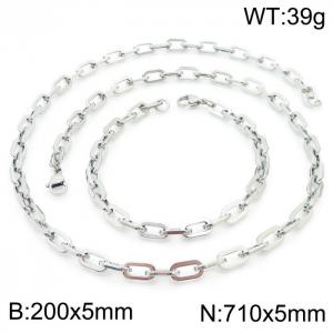 Japanese and Korean Popular Handmade Women's Stainless Steel Silver Rectangular Chain Bracelet Necklace Jewelry Set - KS192246-Z