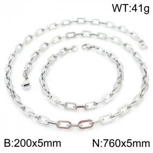 Japanese and Korean Popular Handmade Women's Stainless Steel Silver Rectangular Chain Bracelet Necklace Jewelry Set - KS192247-Z