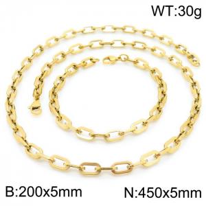 Japanese and Korean Popular Handmade Women's Stainless Steel Gilded Rectangular Chain Bracelet Necklace Jewelry Set - KS192248-Z