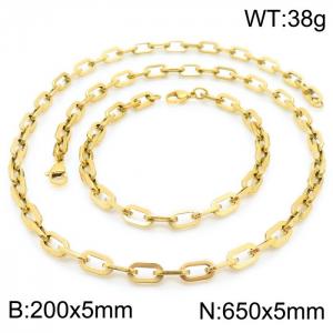 Japanese and Korean Popular Handmade Women's Stainless Steel Gilded Rectangular Chain Bracelet Necklace Jewelry Set - KS192252-Z