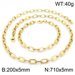 Japanese and Korean Popular Handmade Women's Stainless Steel Gilded Rectangular Chain Bracelet Necklace Jewelry Set - KS192253-Z