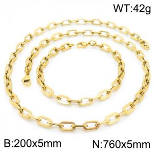 Japanese and Korean Popular Handmade Women's Stainless Steel Gilded Rectangular Chain Bracelet Necklace Jewelry Set - KS192254-Z