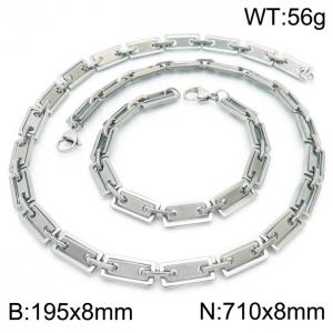 8mm=19.5cm，71cm=Handmade 304 Stainless steel rectangular inner buckle square plate chain DIY geometric neutral silvery jewelry sets - KS192260-Z