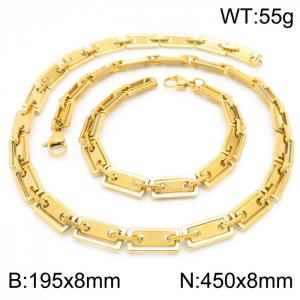 8mm=19.5cm，45cm=Handmade 304 Stainless steel rectangular inner buckle square plate chain DIY geometric neutral aureate jewelry sets - KS192262-Z