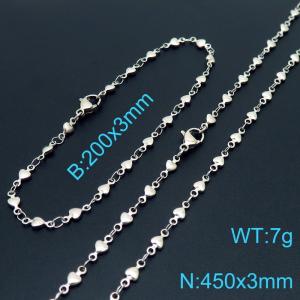 Japanese and Korean Fashion Handmade Women's Stainless Steel Silver Heart Bracelet Necklace Jewelry Set - KS192311-Z