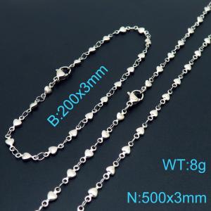 Japanese and Korean Fashion Handmade Women's Stainless Steel Silver Heart Bracelet Necklace Jewelry Set - KS192312-Z