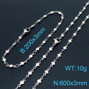 Japanese and Korean Fashion Handmade Women's Stainless Steel Silver Heart Bracelet Necklace Jewelry Set - KS192314-Z
