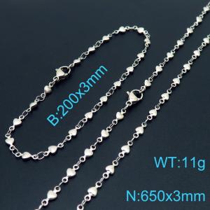 Japanese and Korean Fashion Handmade Women's Stainless Steel Silver Heart Bracelet Necklace Jewelry Set - KS192315-Z