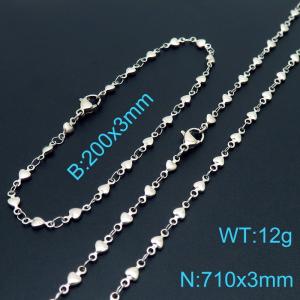 Japanese and Korean Fashion Handmade Women's Stainless Steel Silver Heart Bracelet Necklace Jewelry Set - KS192316-Z