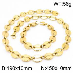 10mm=19cm，45cm=European and American Hip Hop Style 304 Stainless Steel Unisex Style aureate Coffee Bean jewelry sets - KS192325-Z
