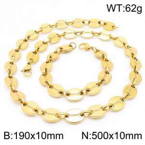 10mm=19cm，50cm=European and American Hip Hop Style 304 Stainless Steel Unisex Style aureate Coffee Bean jewelry sets - KS192326-Z