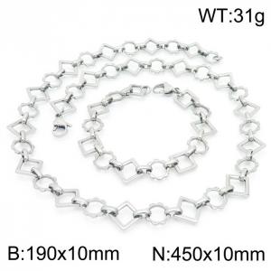 Fashion handmade female stainless steel silver geometric gear bracelet necklace jewelry set - KS192360-Z