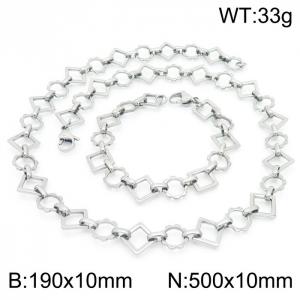 Fashion handmade female stainless steel silver geometric gear bracelet necklace jewelry set - KS192361-Z