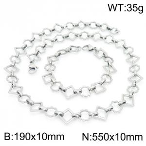 Fashion handmade female stainless steel silver geometric gear bracelet necklace jewelry set - KS192362-Z