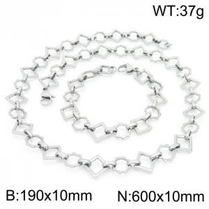 Fashion handmade female stainless steel silver geometric gear bracelet necklace jewelry set - KS192363-Z