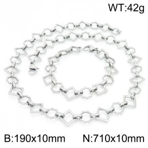 Fashion handmade female stainless steel silver geometric gear bracelet necklace jewelry set - KS192365-Z
