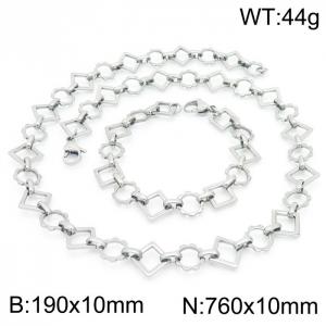 Fashion handmade female stainless steel silver geometric gear bracelet necklace jewelry set - KS192366-Z