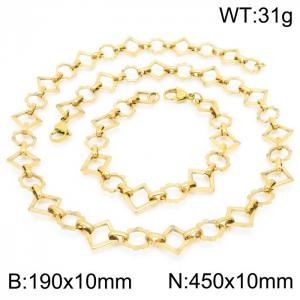 Fashion handmade female stainless steel gold-plated geometric gear bracelet necklace set - KS192367-Z