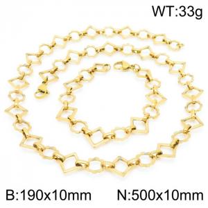 Fashion handmade female stainless steel gold-plated geometric gear bracelet necklace set - KS192368-Z