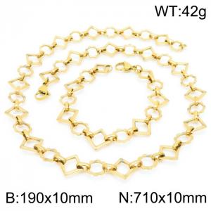 Fashion handmade female stainless steel gold-plated geometric gear bracelet necklace set - KS192372-Z