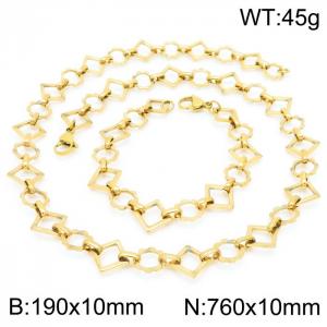 Fashion handmade female stainless steel gold-plated geometric gear bracelet necklace set - KS192373-Z